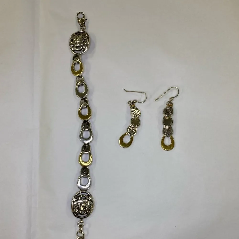 BRIGHTON gold and silver etched circle links bracelet‎ and earrings set.